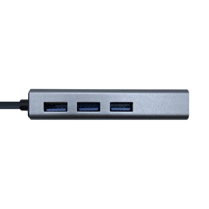 Aisens Convertidor USB-C a Ethernet Gigabit y Hub 3x USB 3.0 Gris